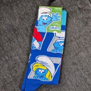 The Smurfs One Size Crew Socks Blue Cartoon Character